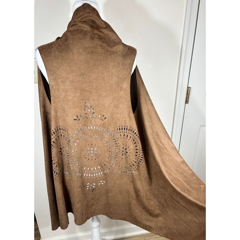 Laser Cut Vest Top Women OS Brown Faux Suede Medallion Country Festival BOHO